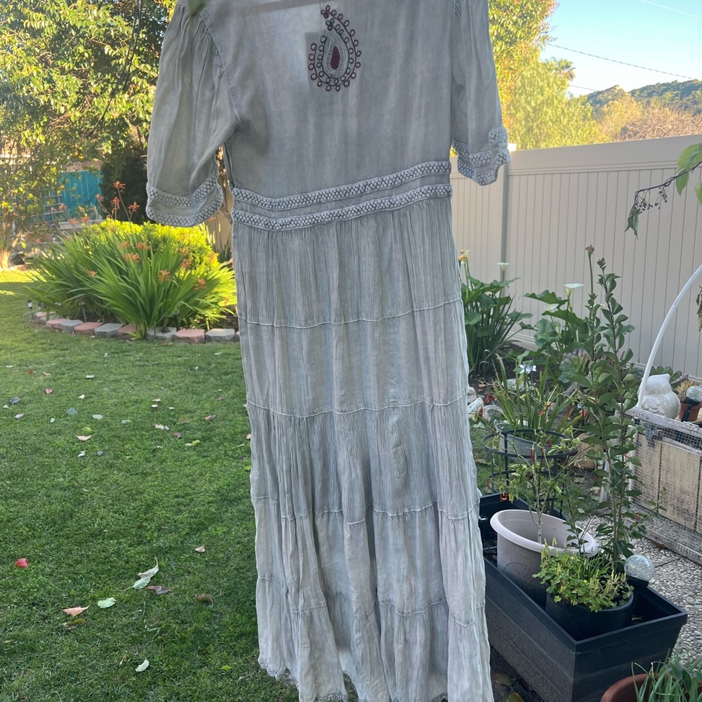 Young Threads Embroidered V-Neck Maxi Dress in Light Gray - Picture 3 of 5